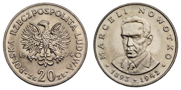 POLAND 20 zlotych 1974 / Marceli Nowotko / UNC