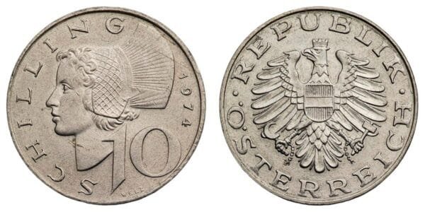 AUSTRIA 10 schilling 1974 UNC