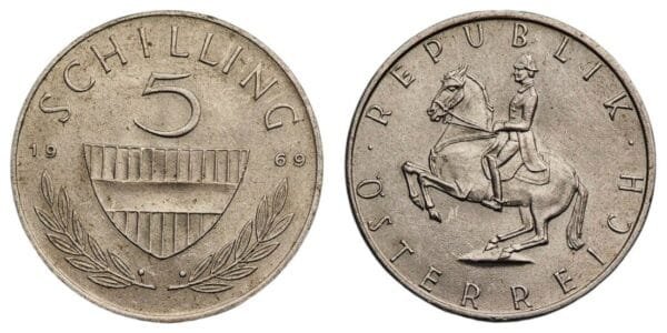 AUSTRIA 5 schilling 1969 UNC