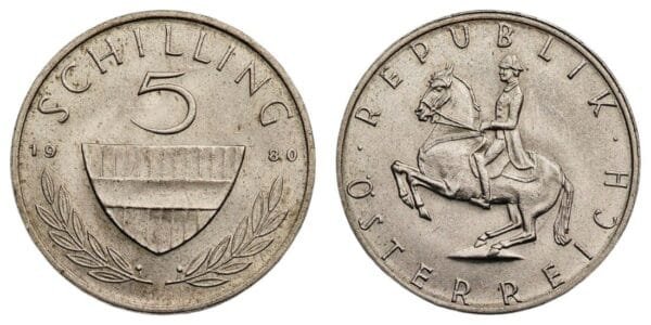 AUSTRIA 5 schilling 1980 UNC