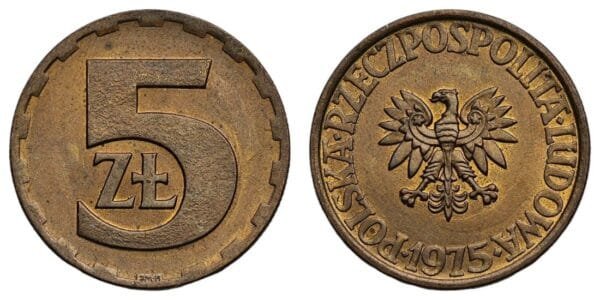 POLAND 5 zlotych 1975 UNC