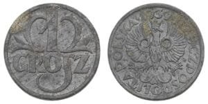 POLAND 1 grosz 1939 VF-