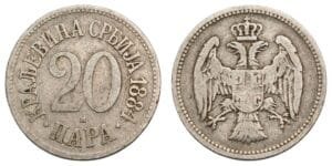 SERBIA 20 para 1884 VF-