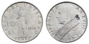 VATICAN CITY 100 lire 1956 VF-