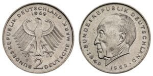 GERMANY 2 mark 1969D / Konrad Adenauer / UNC-
