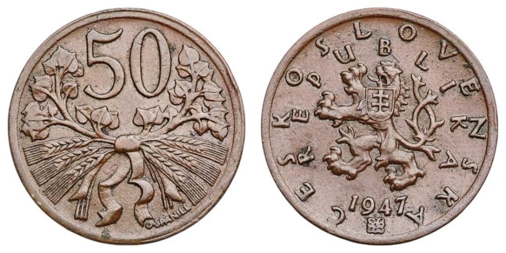 CZECHOSLOVAKIA 50 haleru 1947 XF