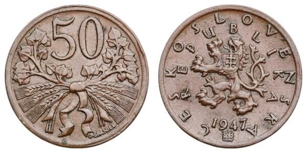 CZECHOSLOVAKIA 50 haleru 1947 XF