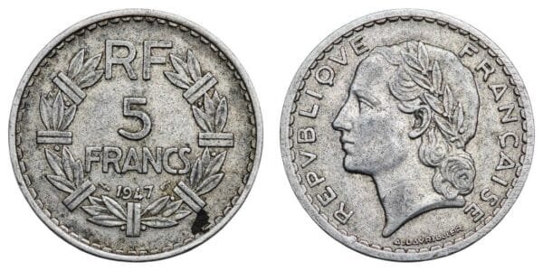 FRANCE 5 francs 1947 VF