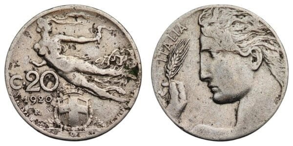 ITALY 20 centesimi 1920 VF-