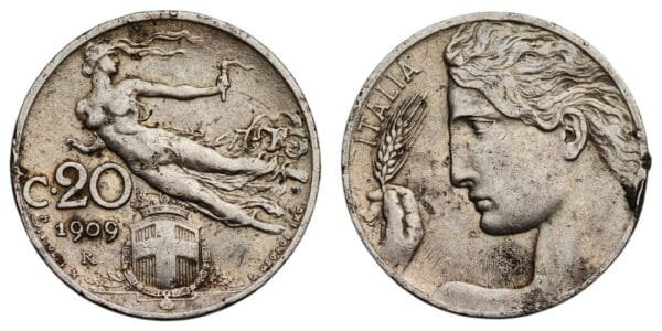 ITALY 20 centesimi 1909 VF-