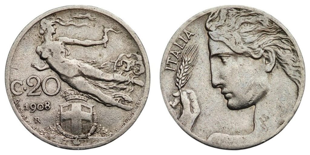 ITALY 20 centesimi 1908 VF