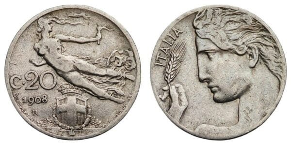 ITALY 20 centesimi 1908 VF