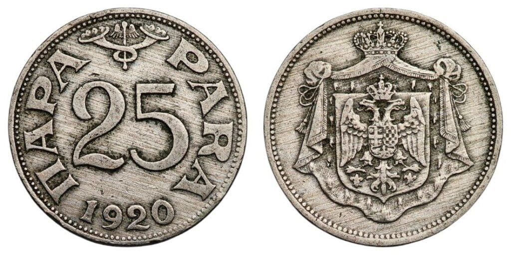 JUGOSLAVIJA 25 para 1920. / Tanka gornja linija u broju 5 / VF