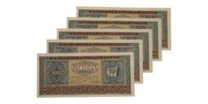 CROATIA 5000 kuna 1943 / Consecutive serial numbers / banknotes lot / 5 pcs. / WWII Ustasa Germany Italy ally / 4 x UNC-, 1 x XF+