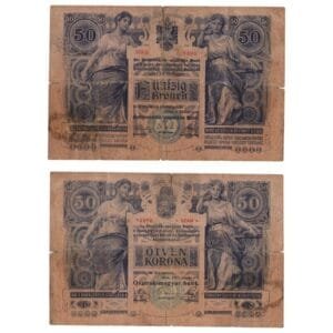 AUSTRIA 50 kronen 1902 / large tear / VG+