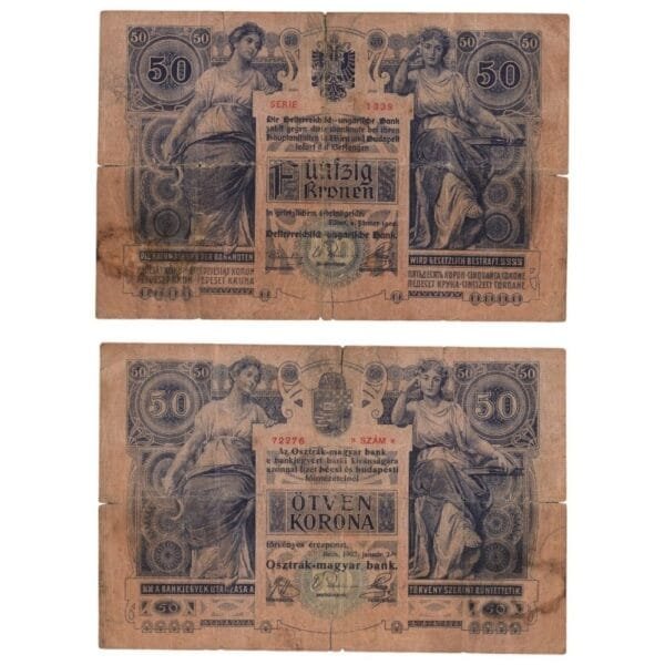 AUSTRIA 50 kronen 1902 / large tear / VG+