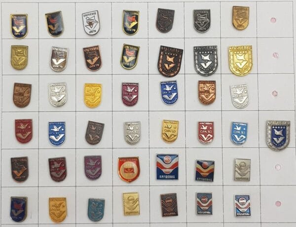 YUGOSLAVIA Serbia / Communist Youth Labour Action / ORA Kragujevac / lapel pins lot / 43 pcs.