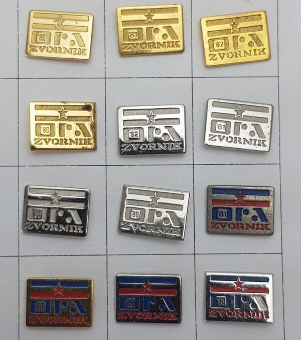 YUGOSLAVIA Bosnia & Herzegovina / Communist Youth Labour Action / ORA Zvornik / lapel pins lot / 12 pcs.