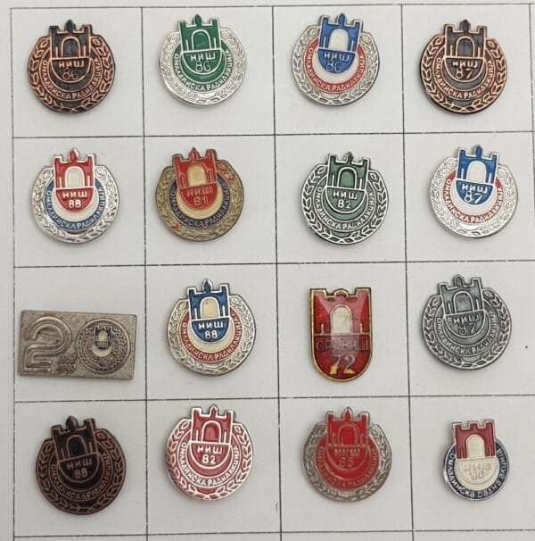 YUGOSLAVIA Serbia / Communist Youth Labour Action / ORA Niš / lapel pins lot / 16 pcs.