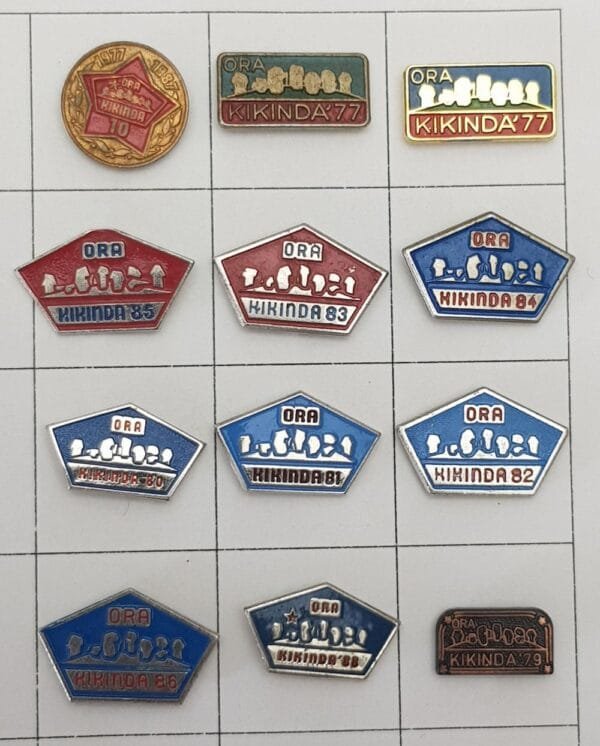 YUGOSLAVIA Serbia / Communist Youth Labour Action / ORA Kikinda / lapel pins lot / 12 pcs.
