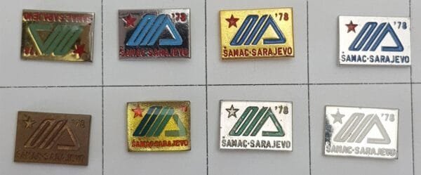 YUGOSLAVIA Bosnia & Herzegovina / Communist Youth Labour Action / ORA Šamac - Sarajevo / lapel pins lot / 8 pcs.