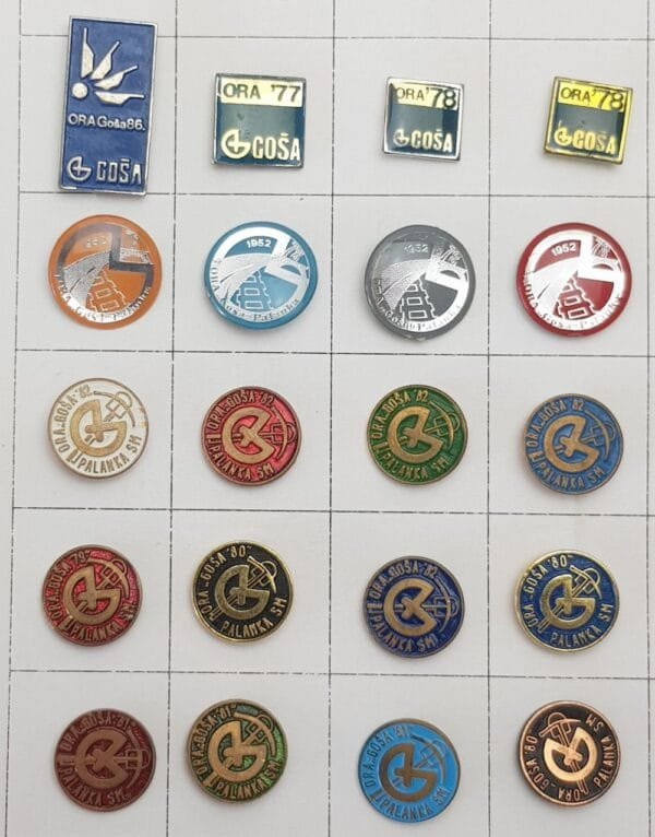 YUGOSLAVIA Serbia / Communist Youth Labour Action / ORA Goša Palanka / lapel pins lot / 20 pcs.
