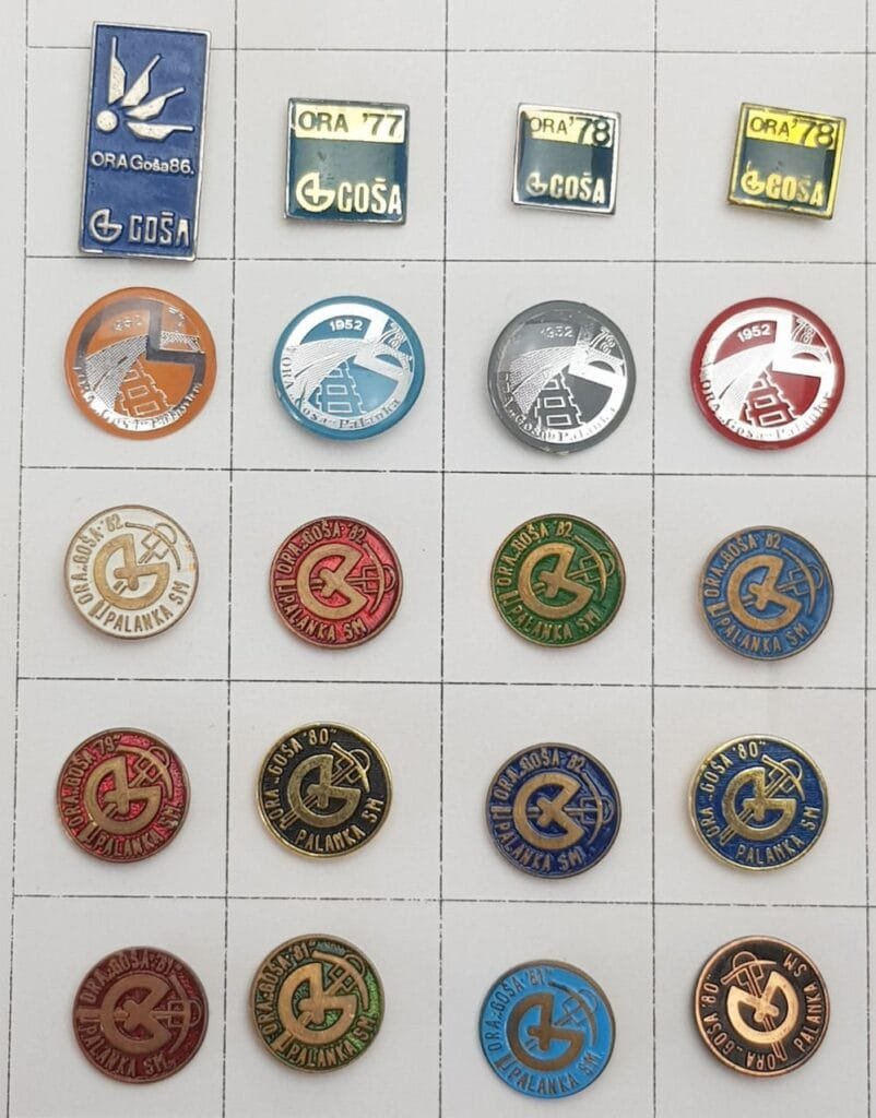 YUGOSLAVIA Serbia / Communist Youth Labour Action / ORA Goša Palanka / lapel pins lot / 20 pcs.