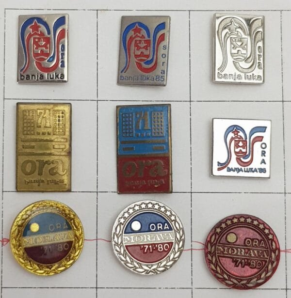 YUGOSLAVIA Communist Youth Labour Action / ORA Banja Luka / ORA Morava / lapel pins lot / 9 pcs.