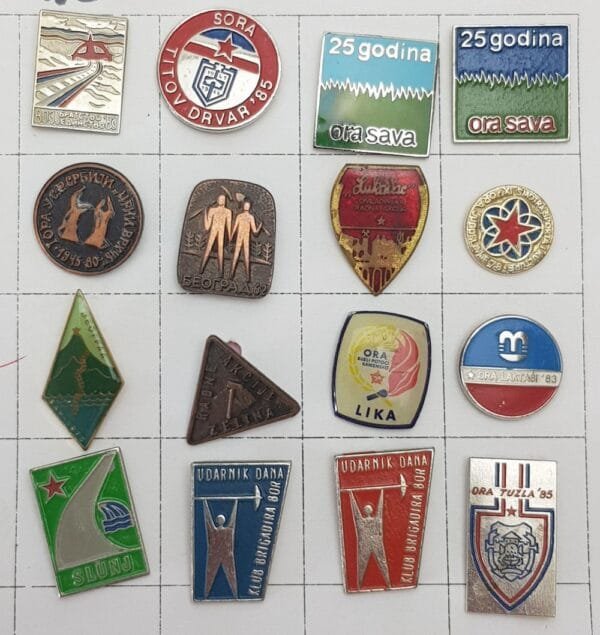 YUGOSLAVIA Communist Youth Labour Action / various lapel pins lot / 16 pcs.