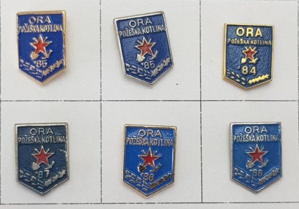 YUGOSLAVIA Croatia / Communist Youth Labour Action / ORA Požeška Kotlina / lapel pins lot / 6 pcs.