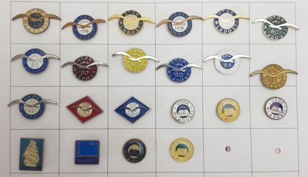 YUGOSLAVIA Communist Youth Labour Action / Otok Mladosti / lapel pins lot / 22 pcs.