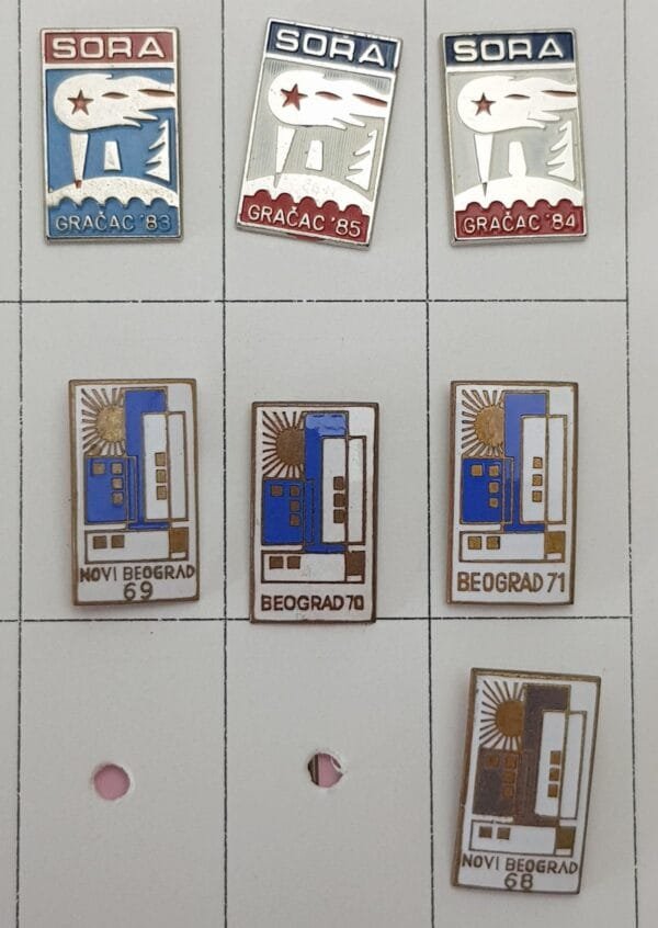 YUGOSLAVIA Communist Youth Labour Action / ORA Gračac / ORA Novi Beograd / lapel pins lot / 7 pcs.
