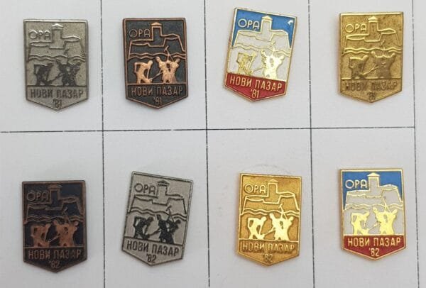 YUGOSLAVIA Serbia / Communist Youth Labour Action / ORA Novi Pazar / lapel pins lot / 8 pcs.