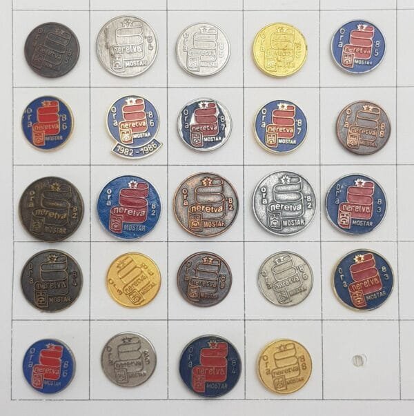 YUGOSLAVIA Bosnia & Herzegovina / Communist Youth Labour Action / ORA Mostar / lapel pins lot / 24 pcs.