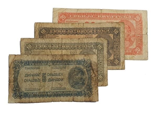 YUGOSLAVIA WWII era low grade / banknotes lot / 4 pcs.