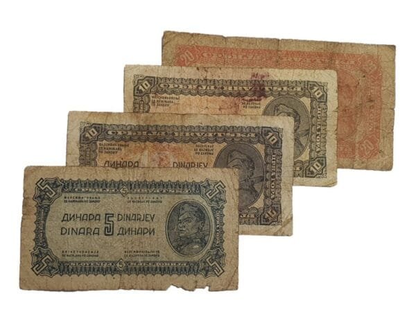 YUGOSLAVIA WWII era low grade / banknotes lot / 4 pcs.