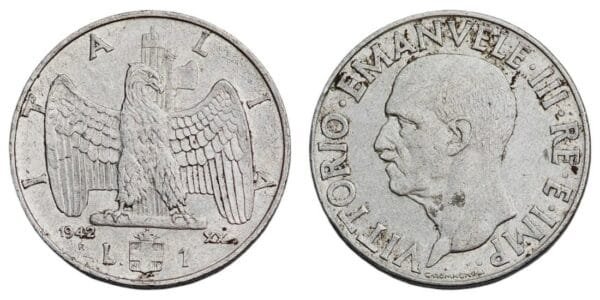 ITALY 1 lira 1942 / Mussolini Fascist era / VF