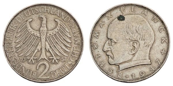 GERMANY 2 mark 1957F / Max Planck / VF