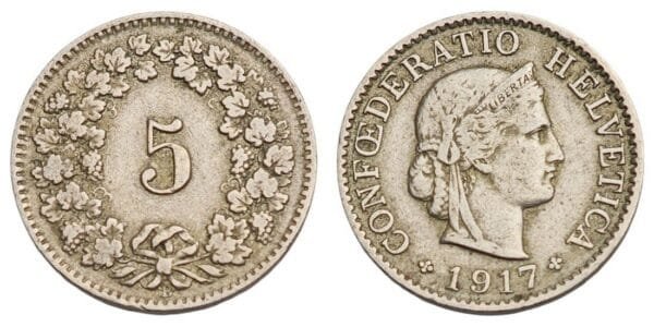SWITZERLAND 5 rappen 1917 VF