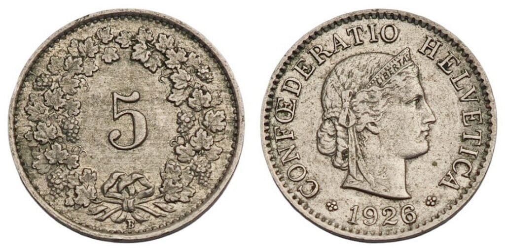 SWITZERLAND 5 rappen 1926 VF