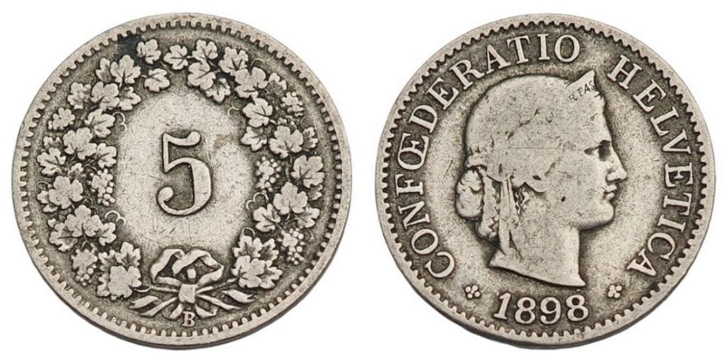 SWITZERLAND 5 rappen 1898 VF-