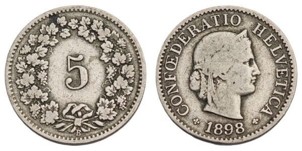 SWITZERLAND 5 rappen 1898 VF-