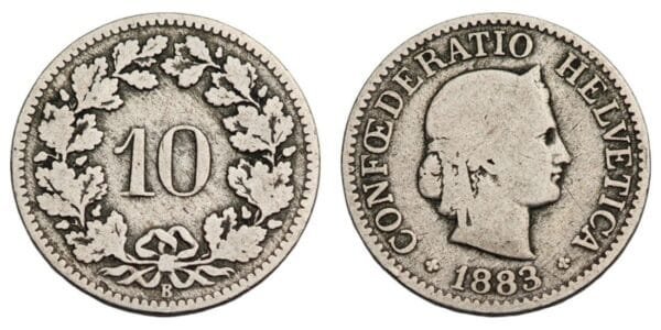 SWITZERLAND 10 rappen 1883 F