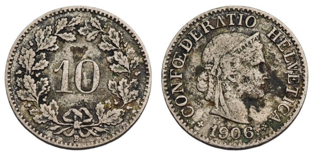 SWITZERLAND 10 rappen 1906 F