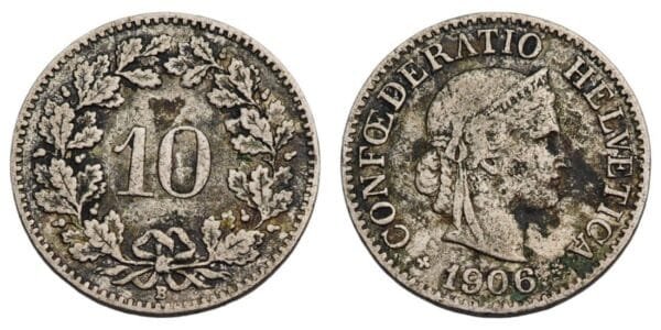 SWITZERLAND 10 rappen 1906 F