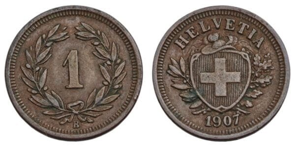 SWITZERLAND 1 rappen 1907 VF