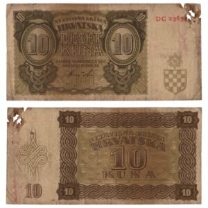 CROATIA 10 kuna 1941 / 2 letters / WWII Ustasa Germany Italy ally / VG