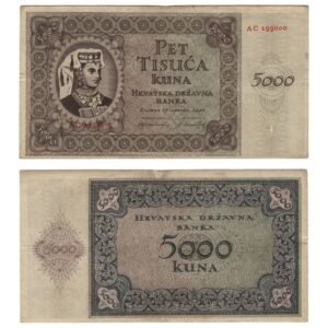 CROATIA 5000 kuna 1943 / 2 letters / WWII Ustasa Germany Italy ally / VF