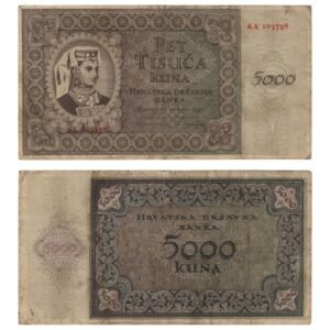 CROATIA 5000 kuna 1943 / 2 letters / WWII Ustasa Germany Italy ally / VF-