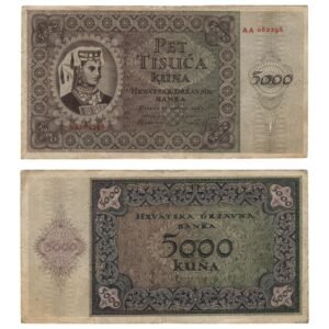 CROATIA 5000 kuna 1943 / 2 letters / WWII Ustasa Germany Italy ally / VF-